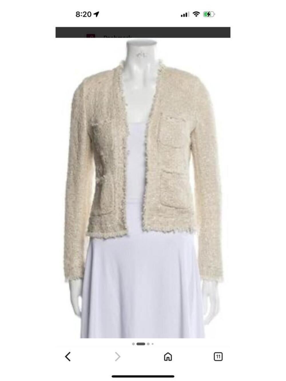 Nwt L’agence Cream Ivory Open Front Fringe Jacket Shiny Metallic Thread Sz 10
